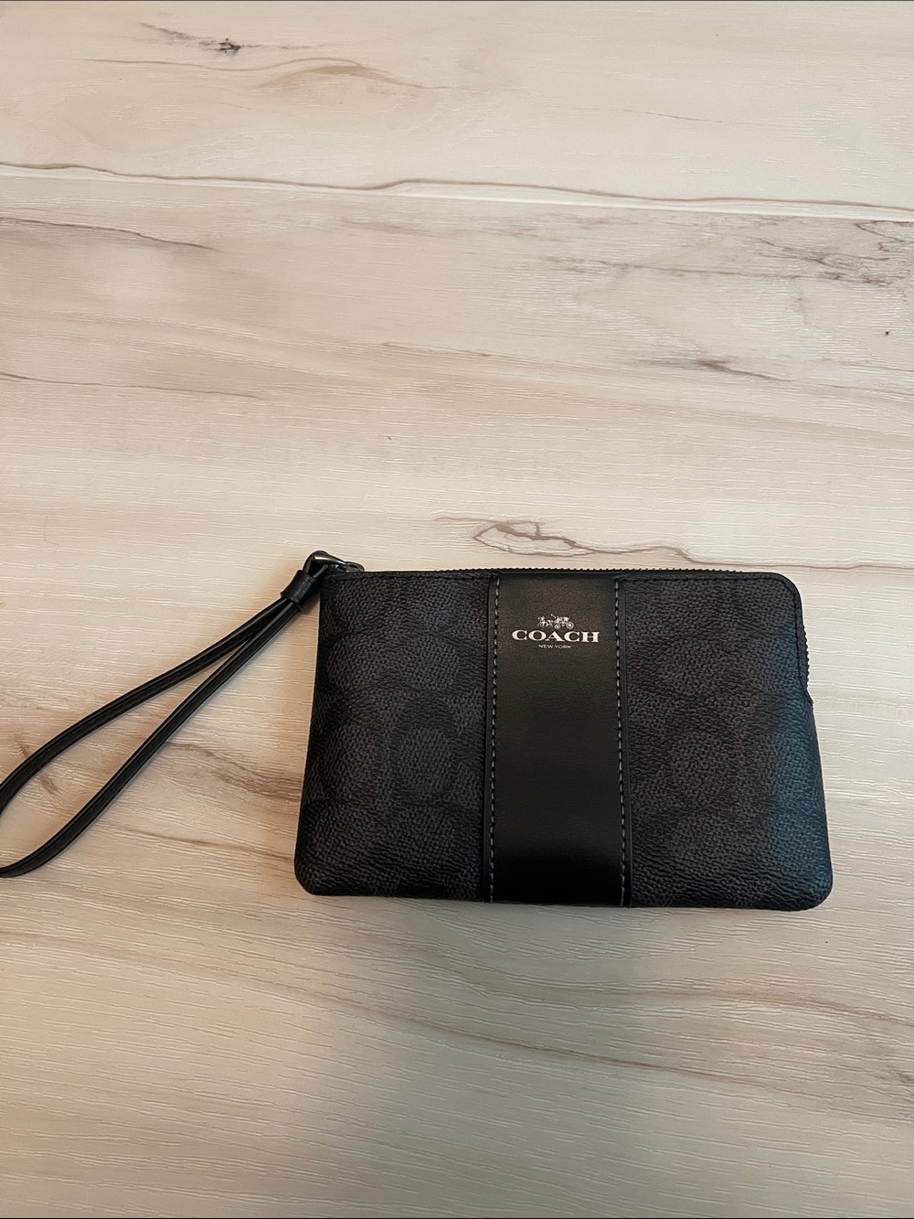 Coach Black Signature Zip Wristlet